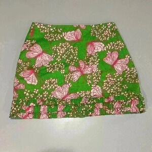 Lilly Pulitzer Green and Pink Butterfly mini Skirt Size 6